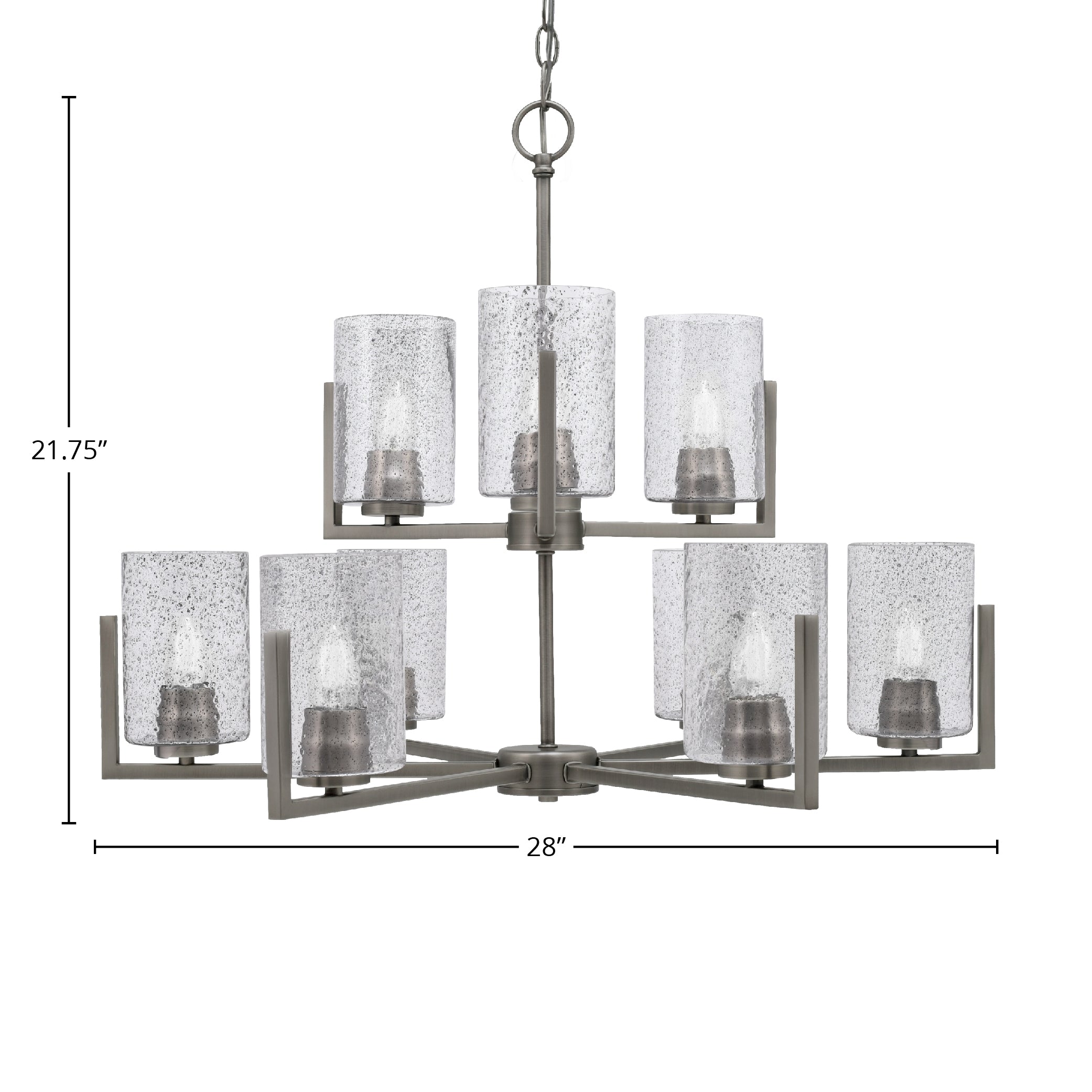 Atlas Nine Light Chandelier in Graphite with 4" Smoke Bubble Shade