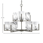 Atlas Nine Light Chandelier in Graphite with 4" Onyx Swirl Shade