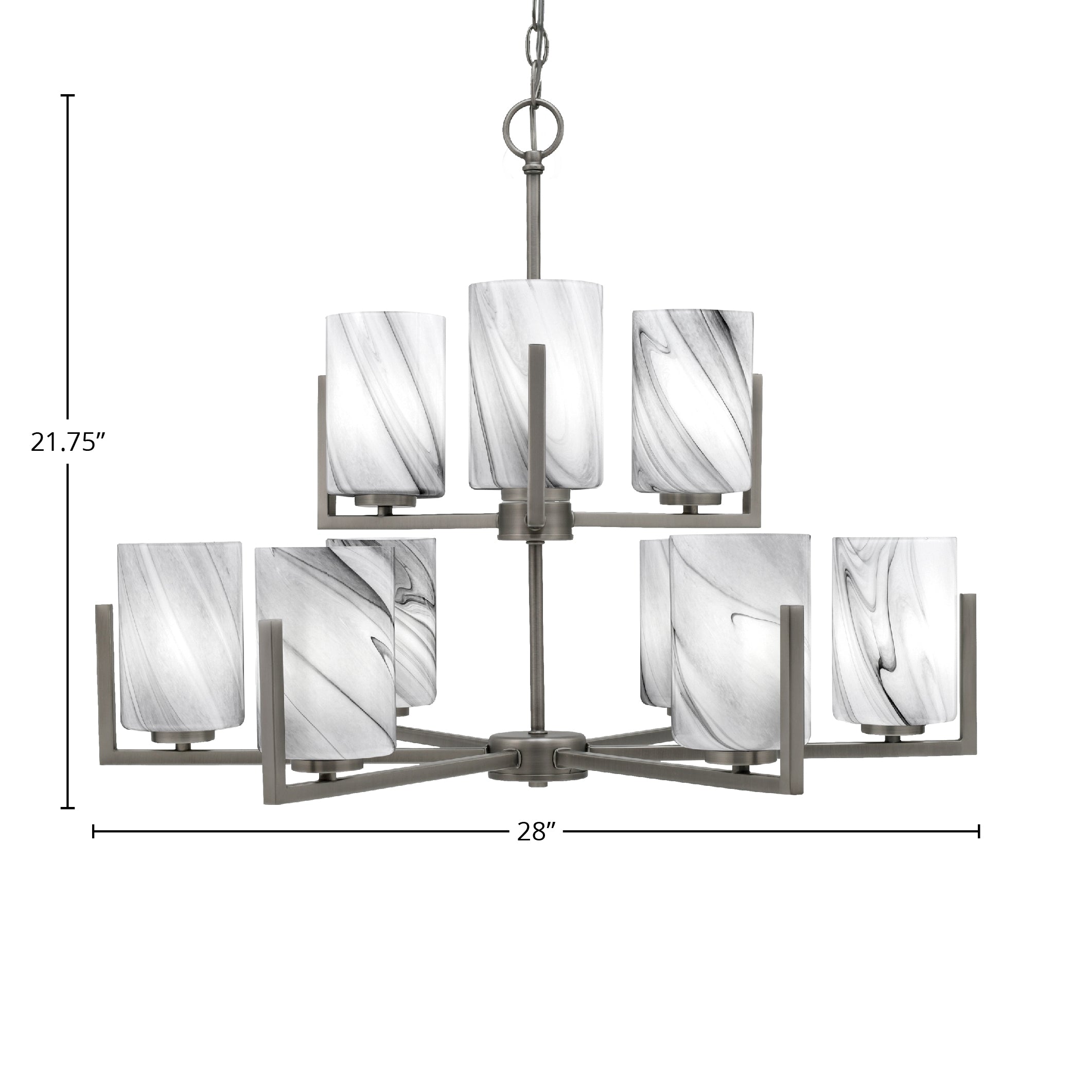 Atlas Nine Light Chandelier in Graphite with 4" Onyx Swirl Shade