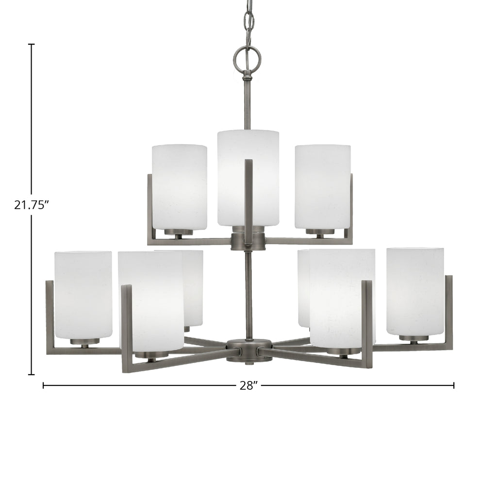 Atlas Nine Light Chandelier in Graphite with 4" White Muslin Shade