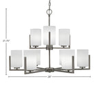 Atlas Nine Light Chandelier in Graphite with 4" White Muslin Shade