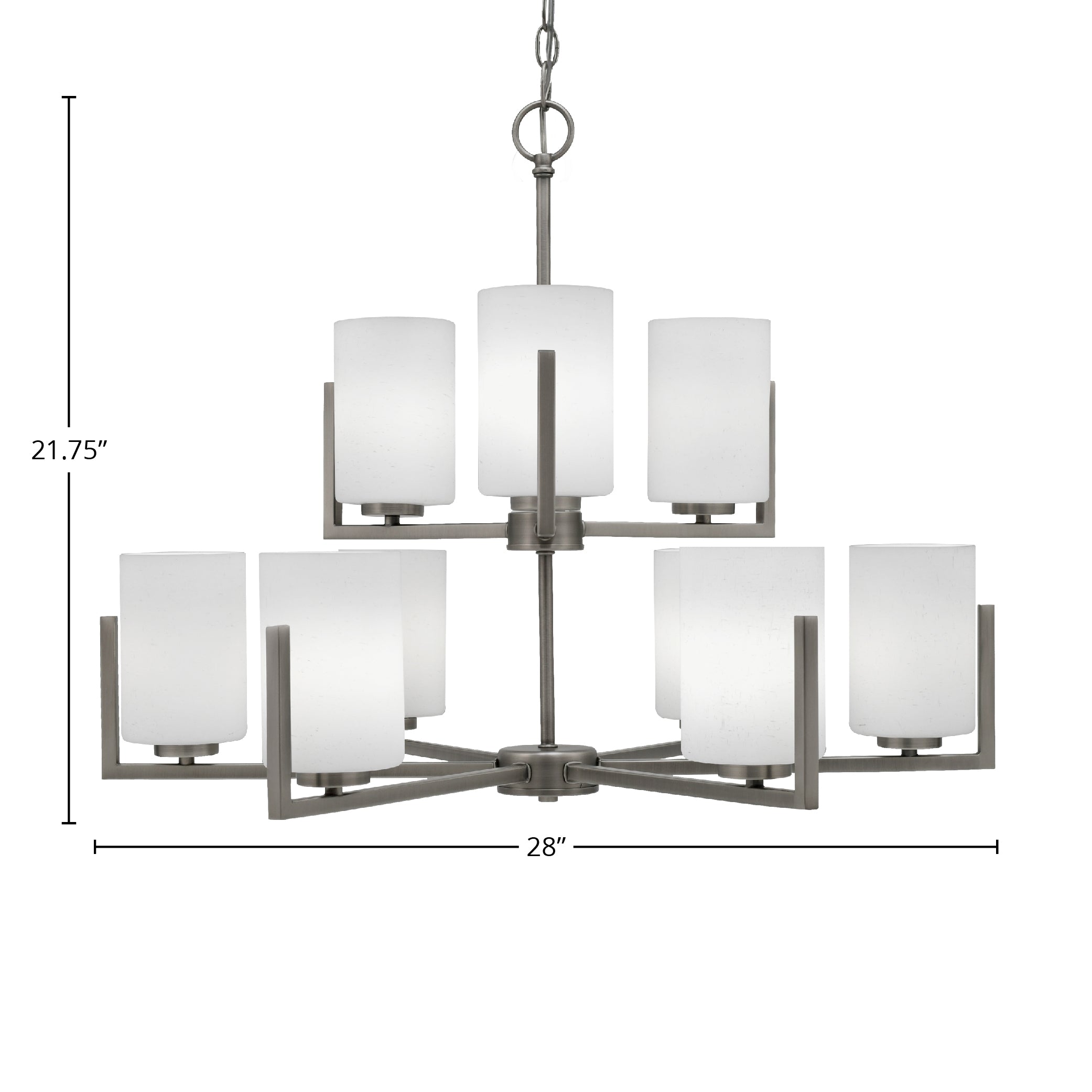 Atlas Nine Light Chandelier in Graphite with 4" White Muslin Shade