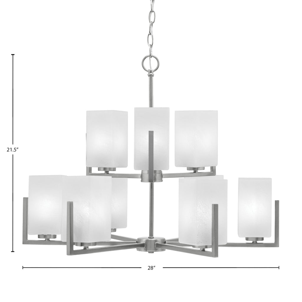 Atlas Nine Light Chandelier in Graphite with White Marble Shade