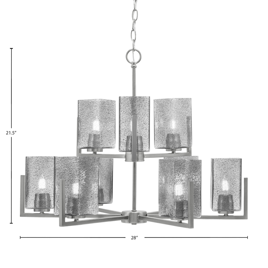 Atlas Nine Light Chandelier in Graphite with Smoke Bubble Shade