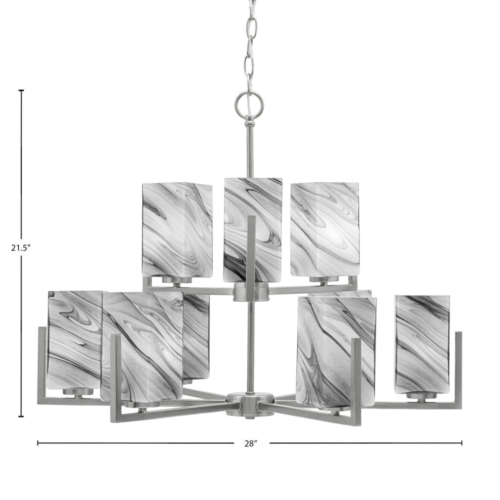 Atlas Nine Light Chandelier in Graphite with Onyx Swirl Shade