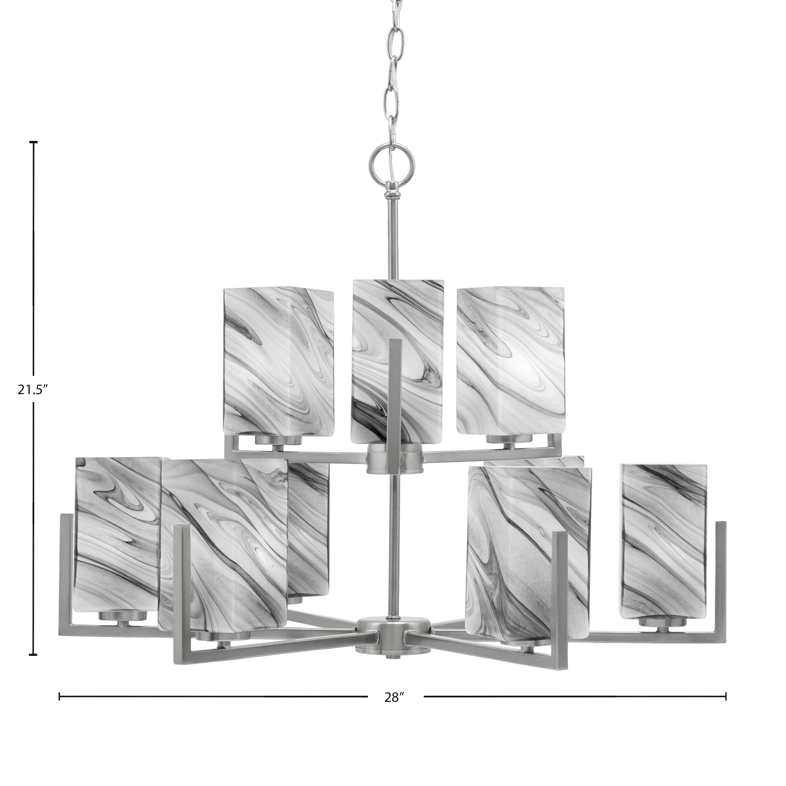 Atlas Nine Light Chandelier in Graphite with Onyx Swirl Shade