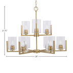 Atlas Nine Light Chandelier in New Age Brass with 4" Clear Bubble Shade