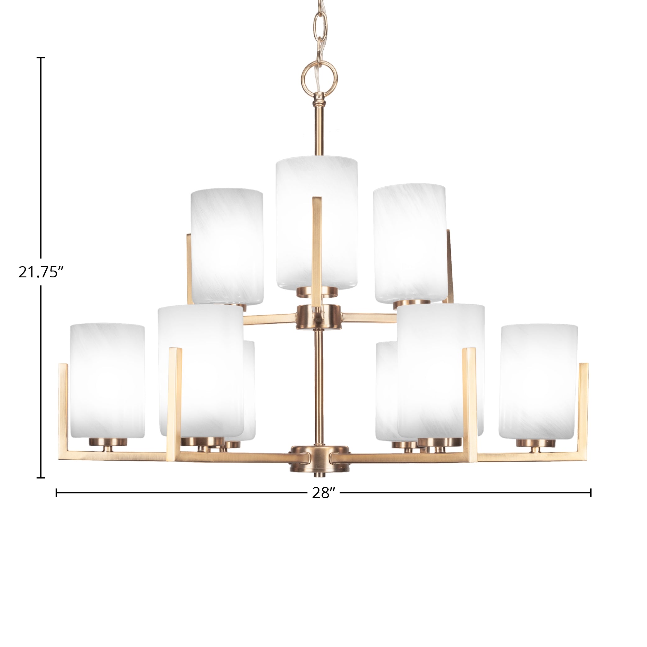 Atlas Nine Light Chandelier in New Age Brass with 4" White Marble Shade
