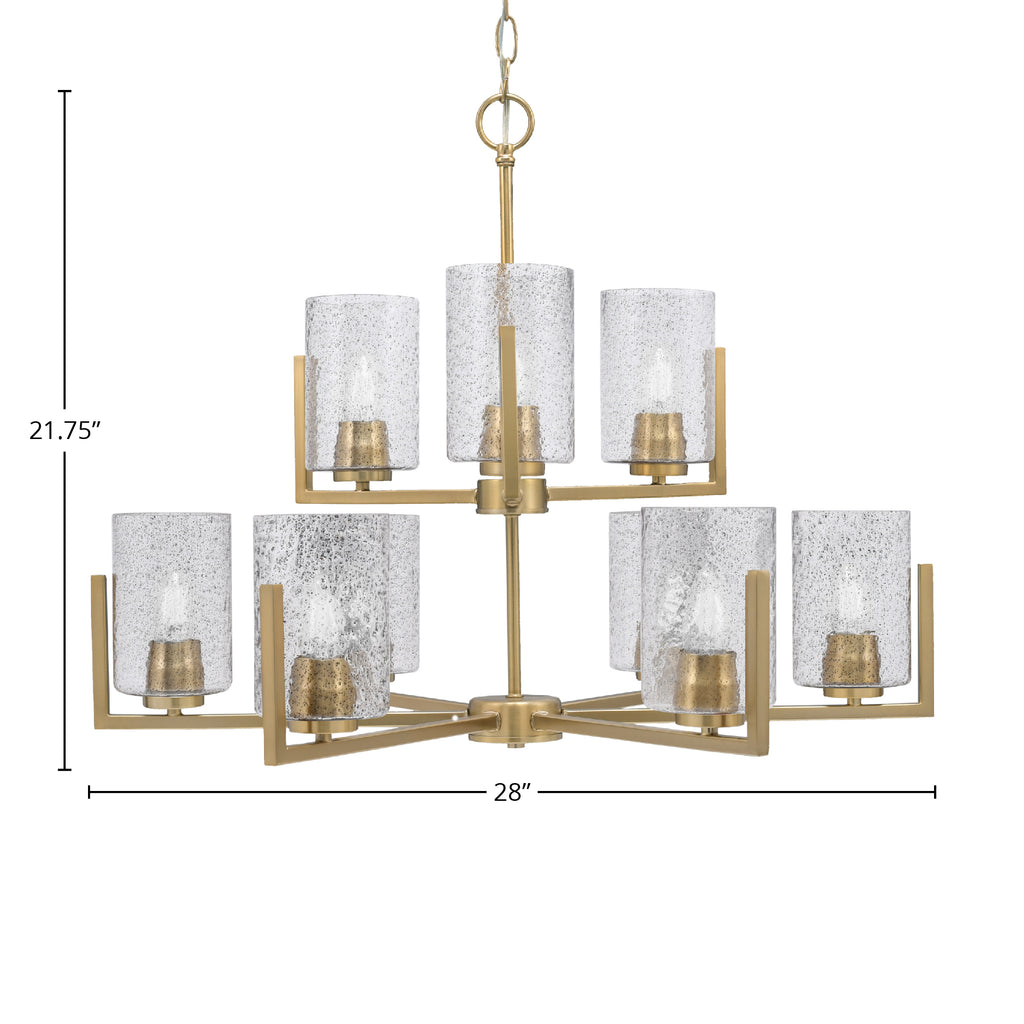Atlas Nine Light Chandelier in New Age Brass with 4" Smoke Bubble Shade