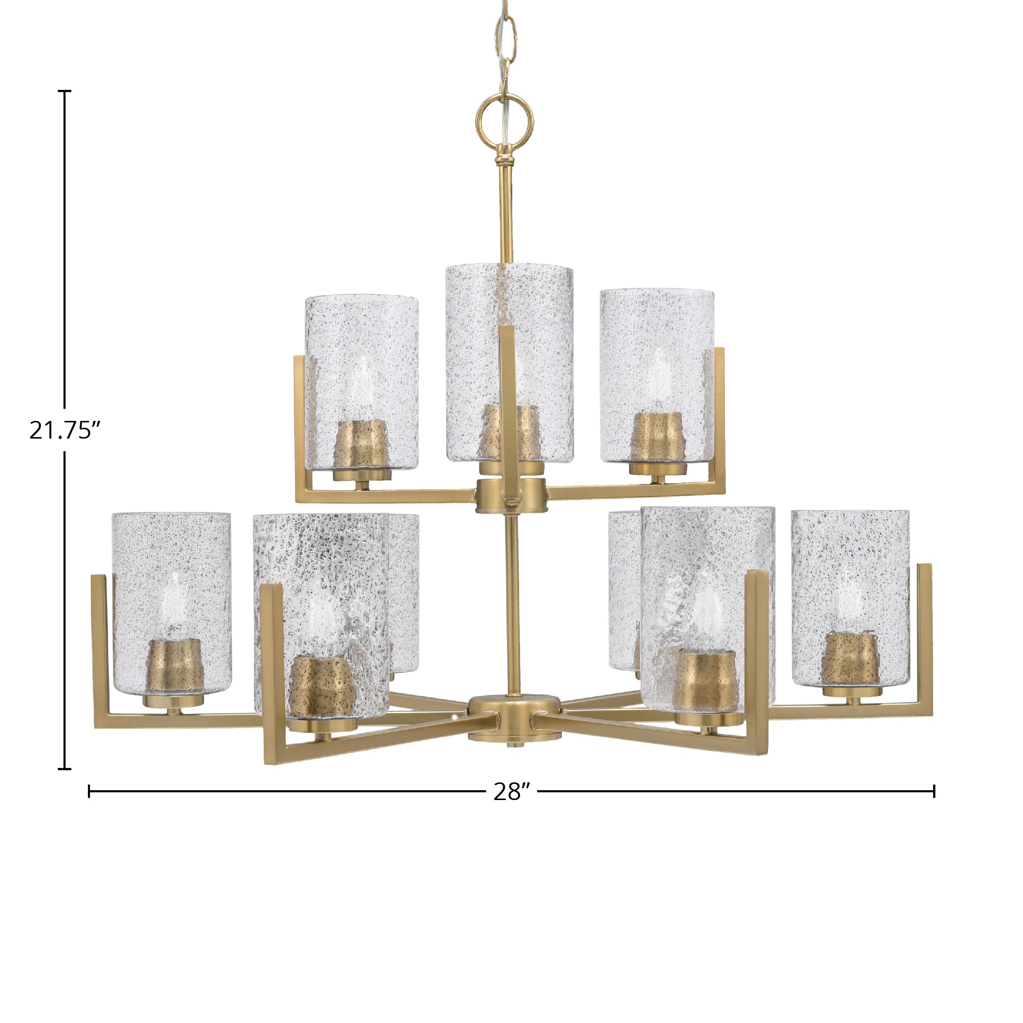 Atlas Nine Light Chandelier in New Age Brass with 4" Smoke Bubble Shade