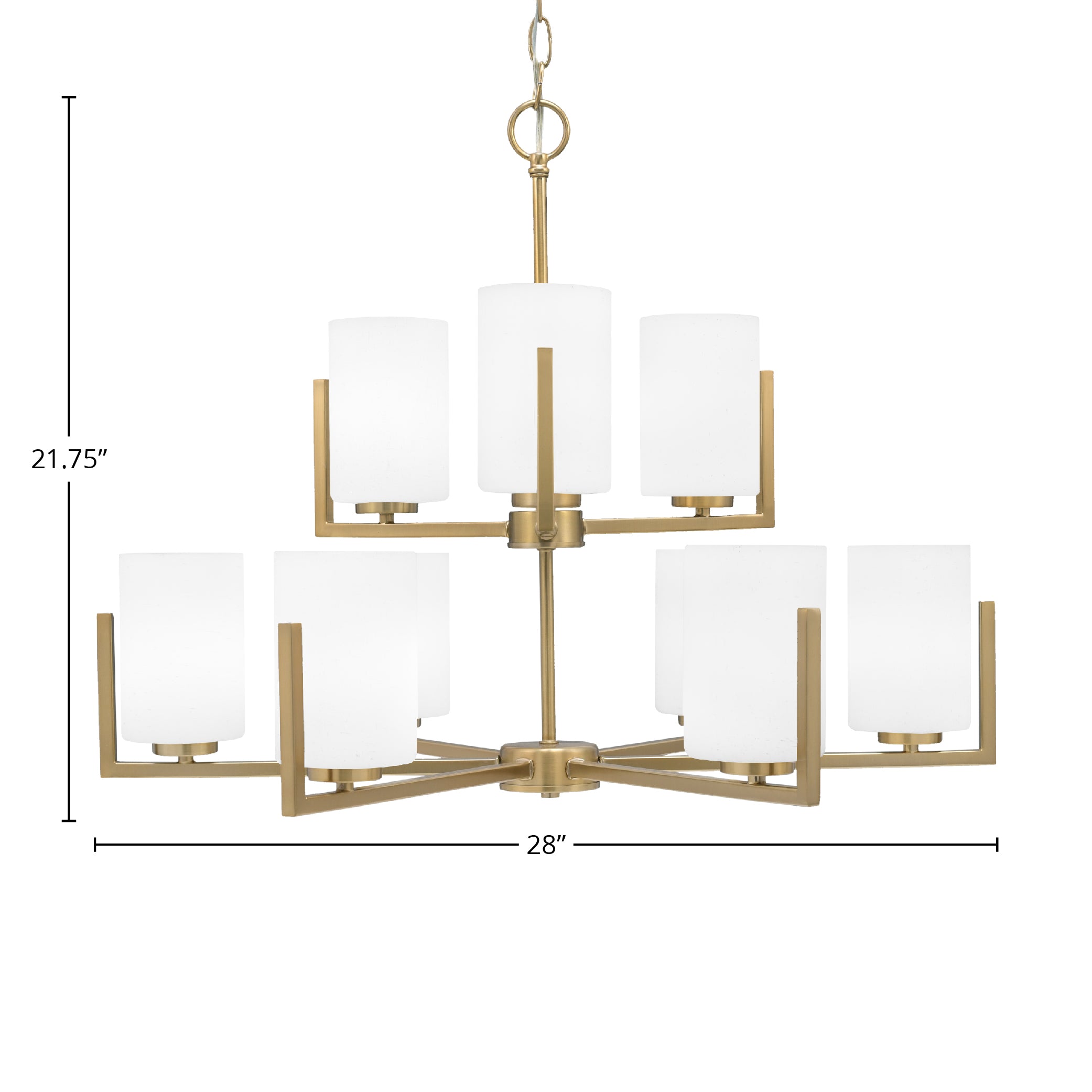 Atlas Nine Light Chandelier in New Age Brass with 4" White Muslin Shade