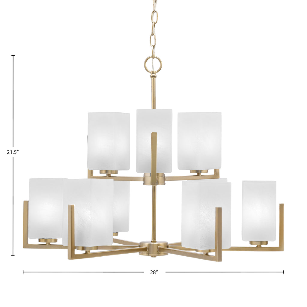 Atlas Nine Light Chandelier in New Age Brass with White Marble Shade