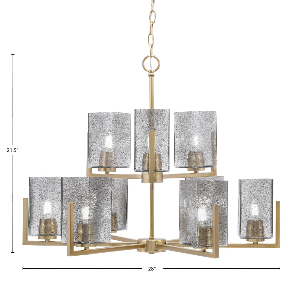 Atlas Nine Light Chandelier in New Age Brass with Smoke Bubble Shade