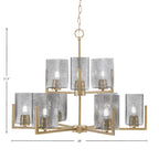 Atlas Nine Light Chandelier in New Age Brass with Smoke Bubble Shade