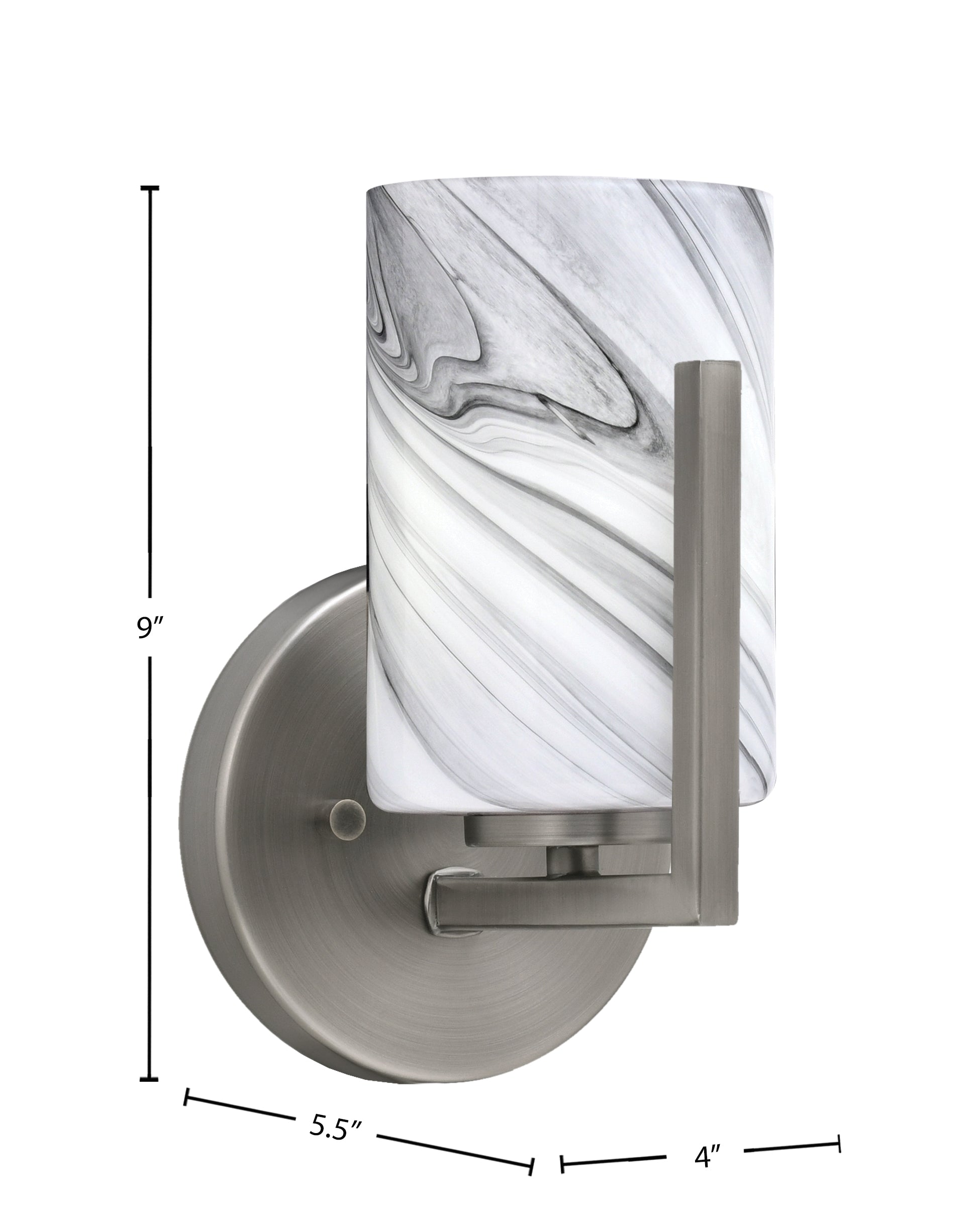 Atlas One Light Wall Sconce in Graphite with 4" Onyx Swirl Shade