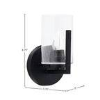 Atlas One Light Wall Sconce in Matte Black with 4" Clear Bubble Shade