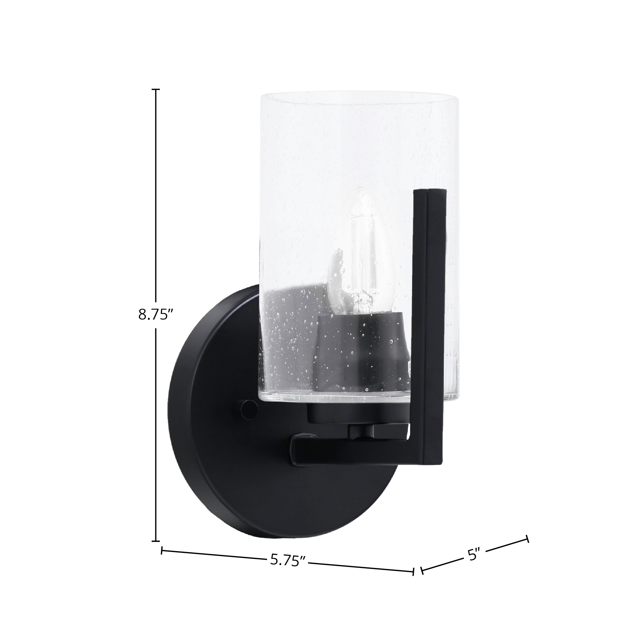 Atlas One Light Wall Sconce in Matte Black with 4" Clear Bubble Shade