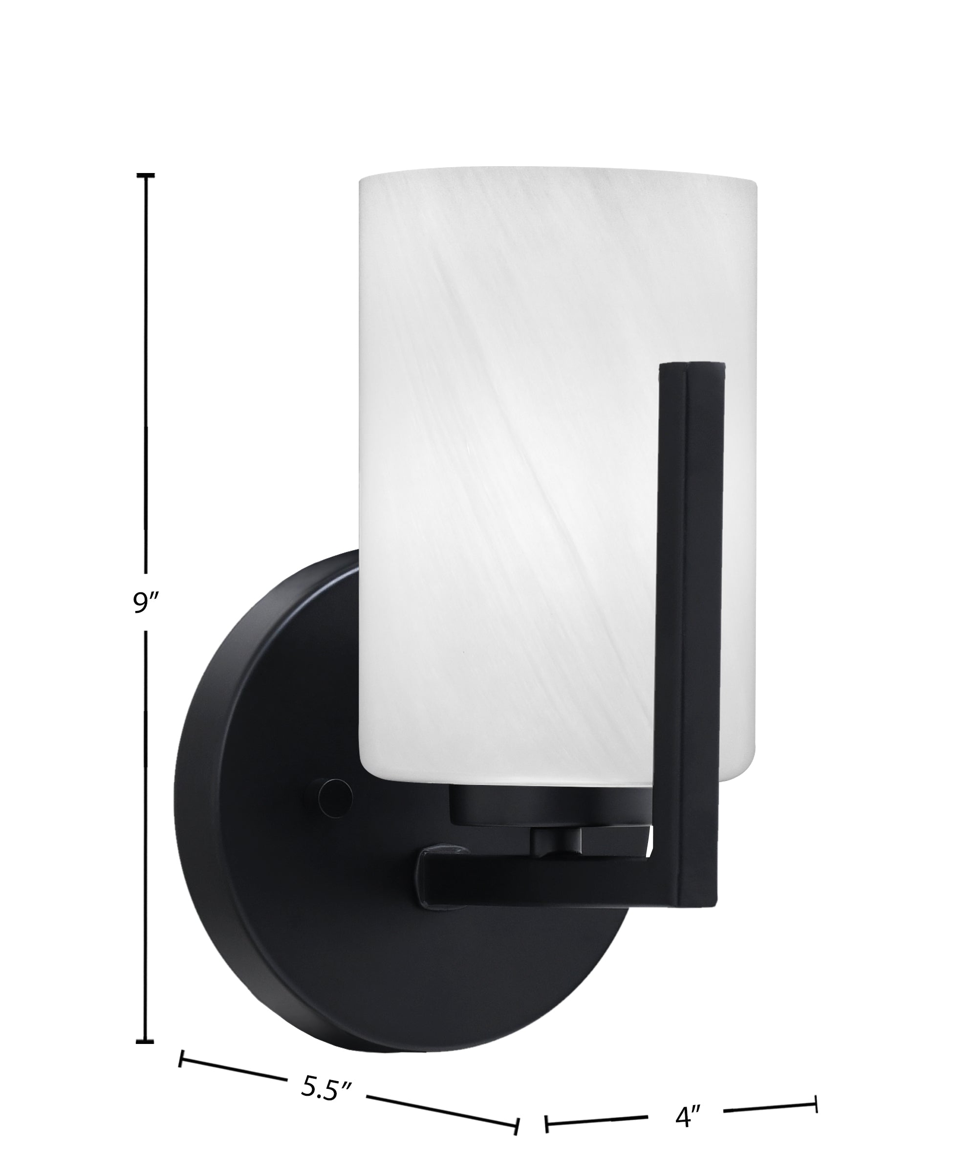 Atlas One Light Wall Sconce in Matte Black with 4" White Marble Shade