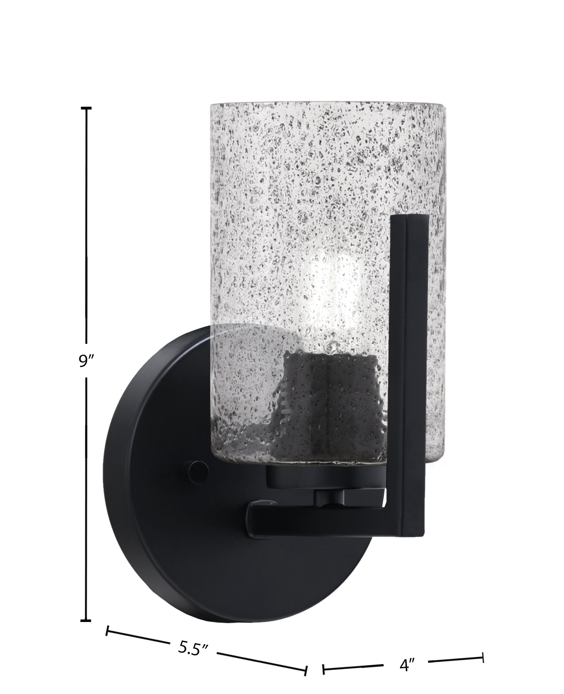 Atlas One Light Wall Sconce in Matte Black with 4" Smoke Bubble Shade