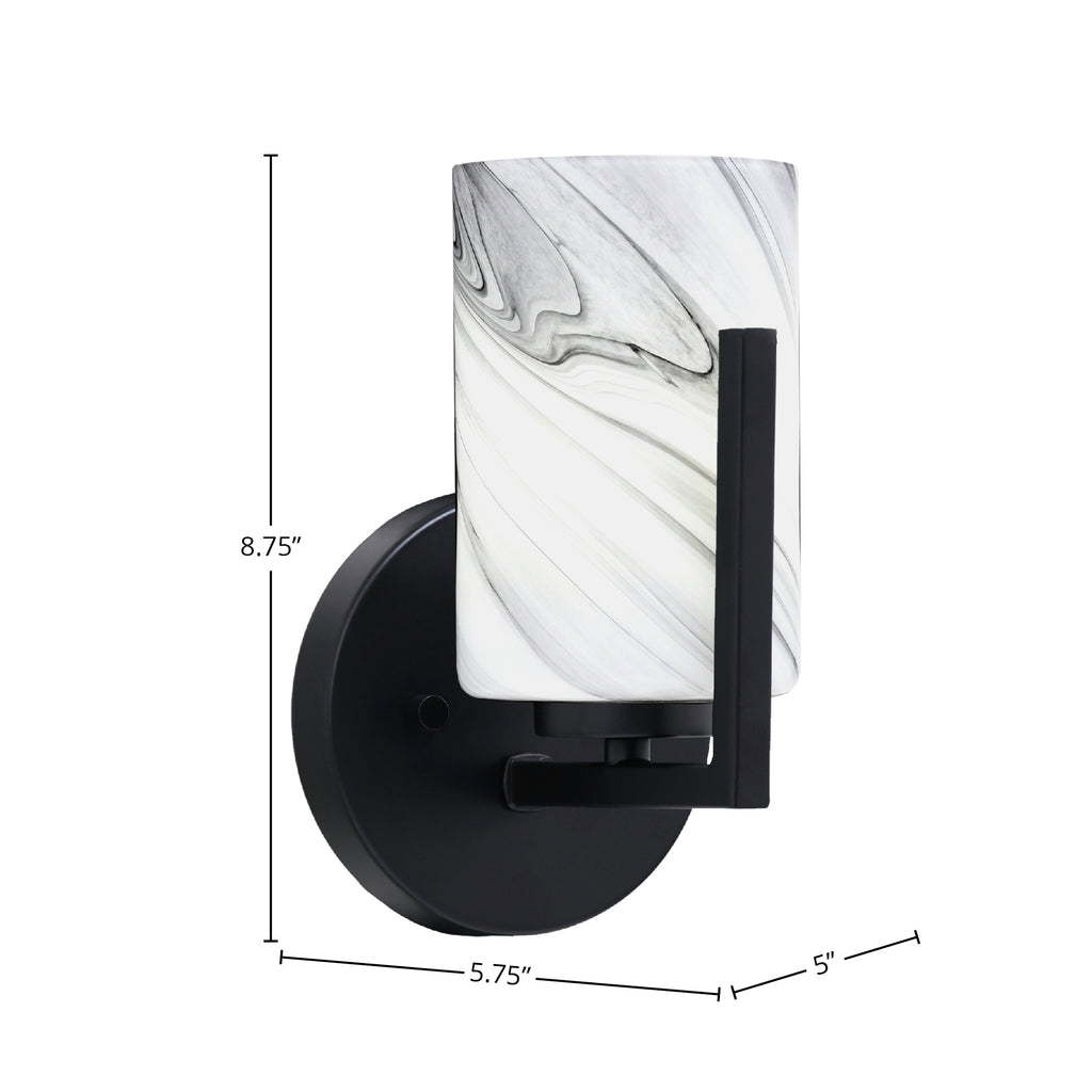 Atlas One Light Wall Sconce in Matte Black with 4" Onyx Swirl Shade
