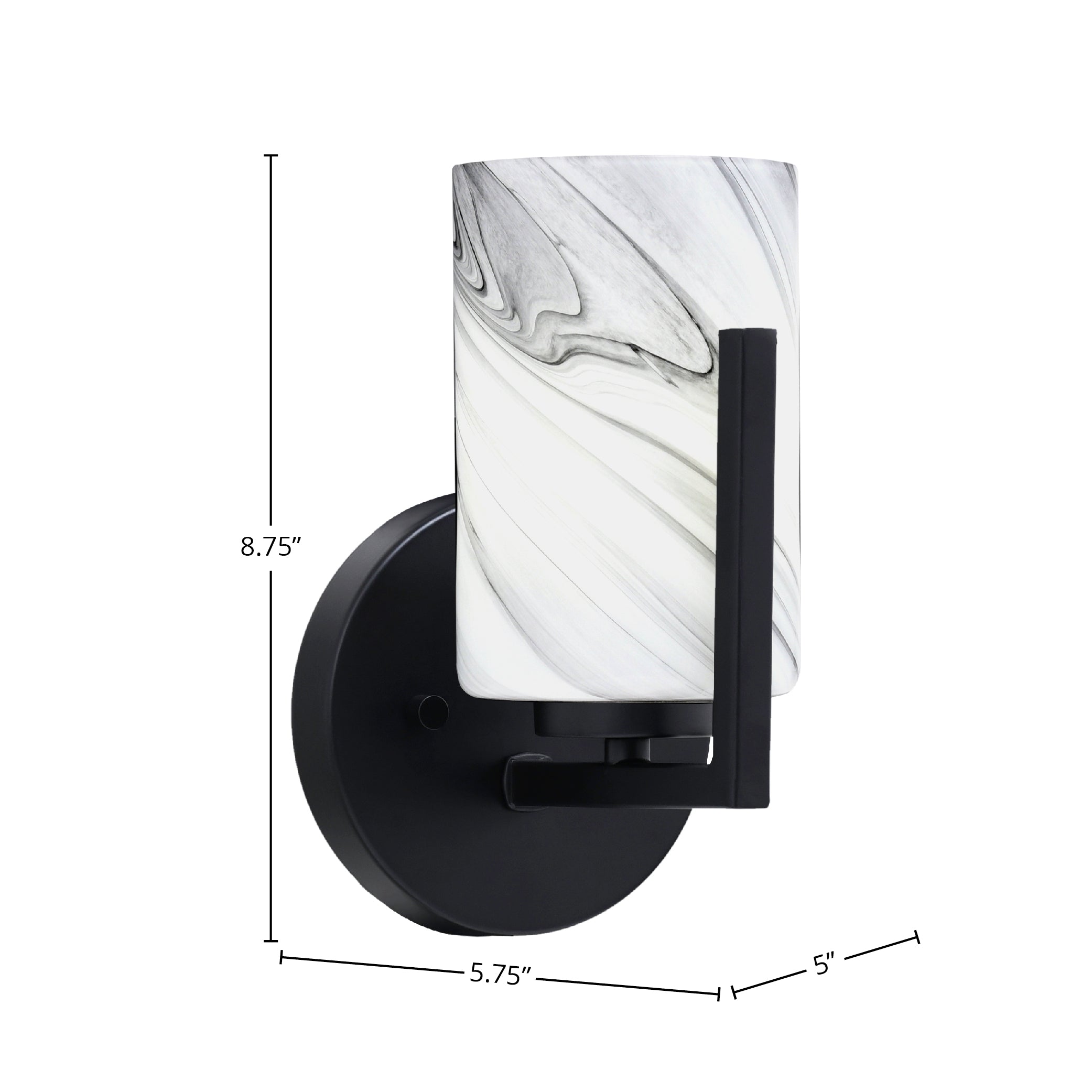 Atlas One Light Wall Sconce in Matte Black with 4" Onyx Swirl Shade