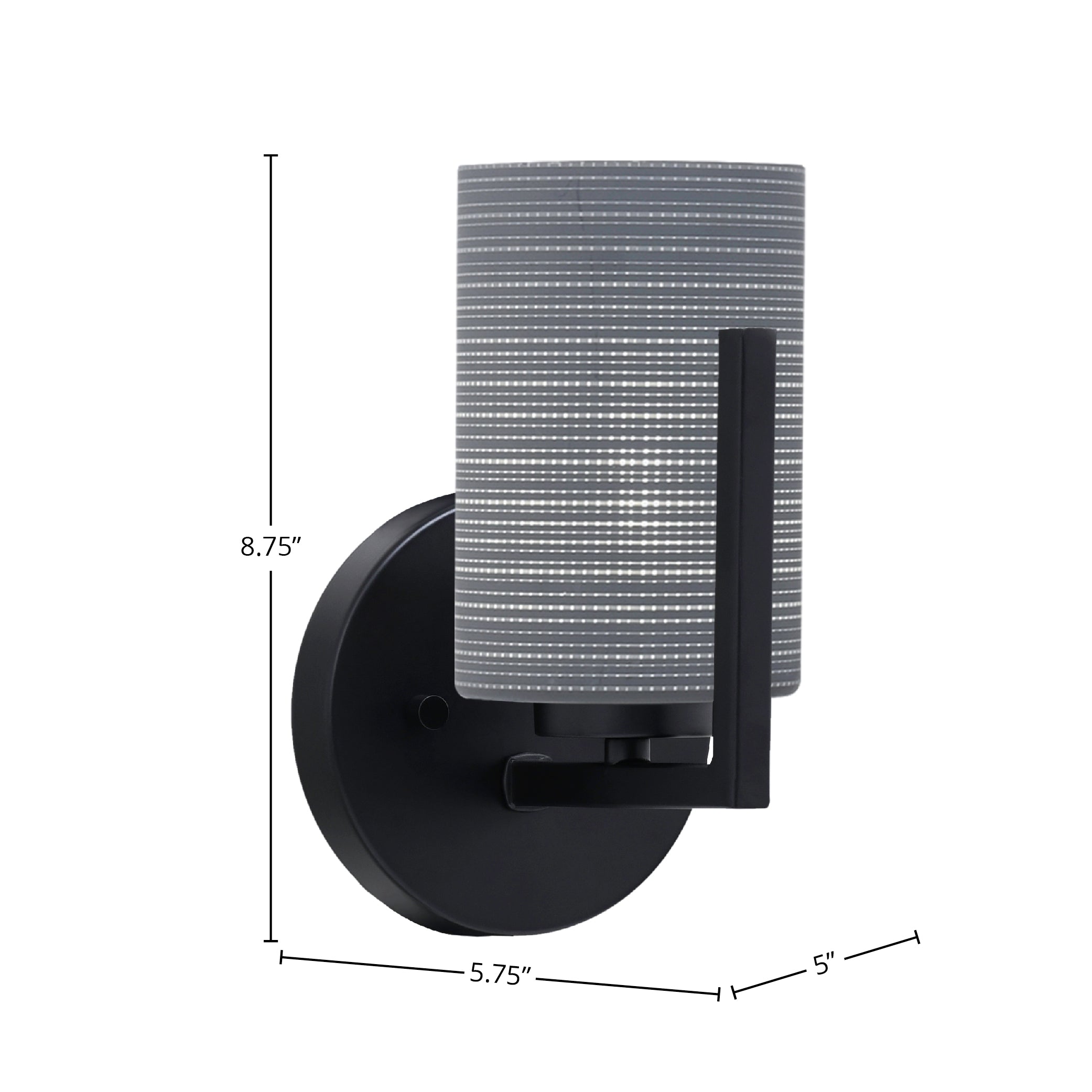 Atlas One Light Wall Sconce in Matte Black with 4" Gray Matrix Shade