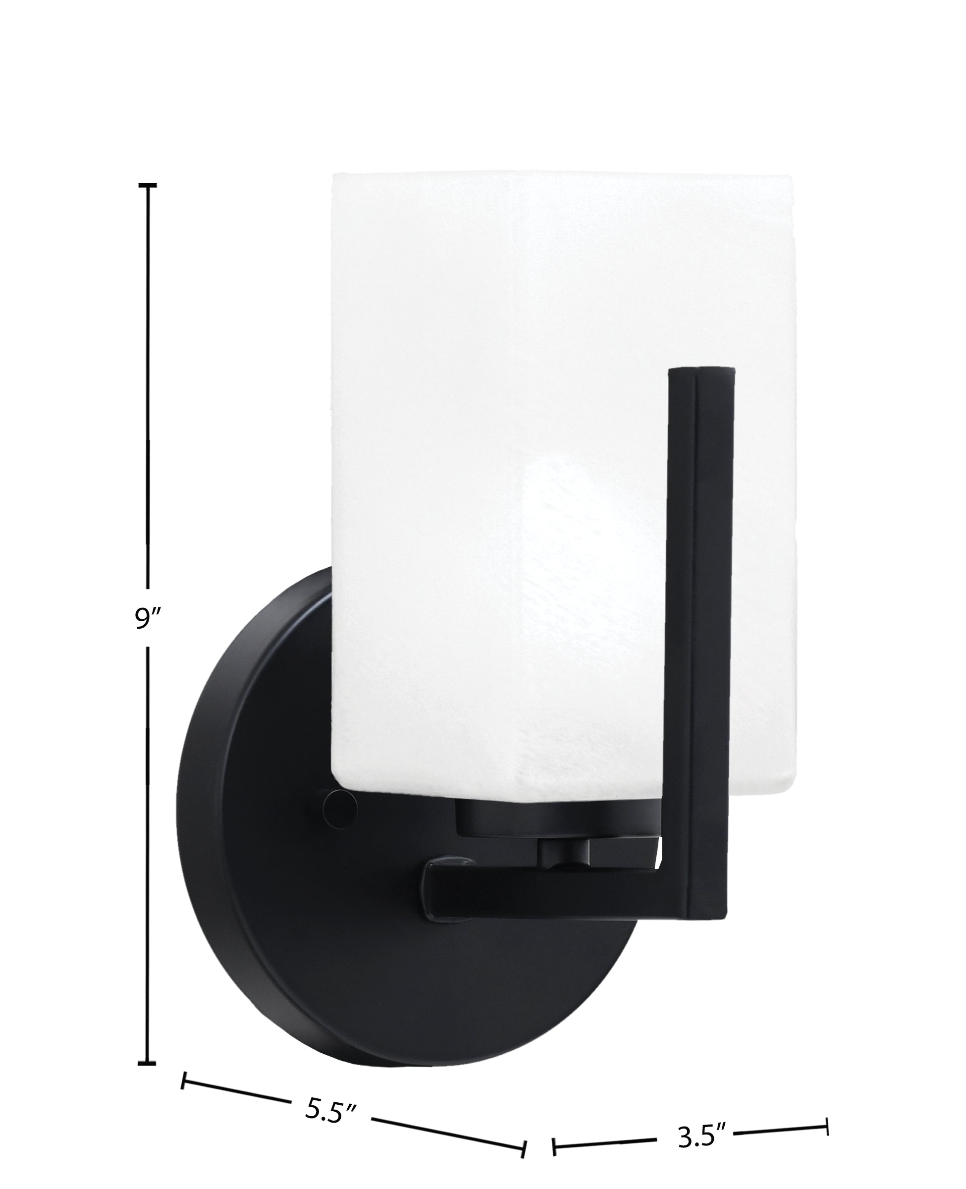 Atlas One Light Wall Sconce in Matte Black with White Marble Shade