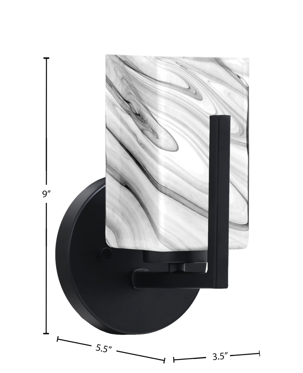 Atlas One Light Wall Sconce in Matte Black with Onyx Swirl Shade