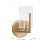 Atlas One Light Wall Sconce in New Age Brass with 4" Clear Bubble Shade