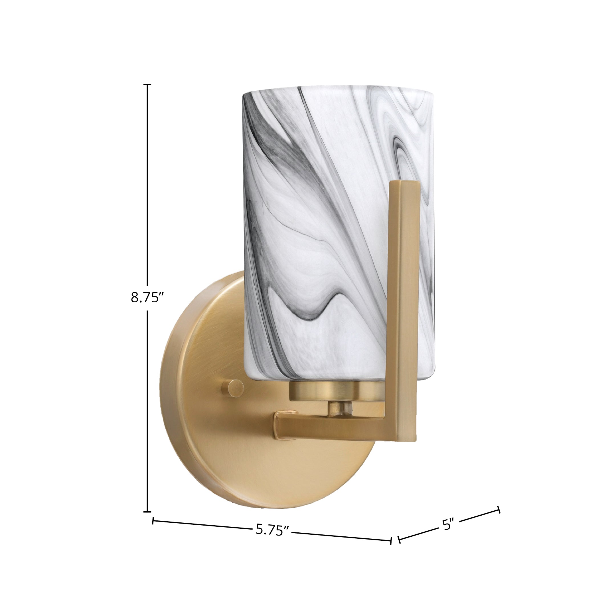 Atlas One Light Wall Sconce in New Age Brass with 4" Onyx Swirl Shade