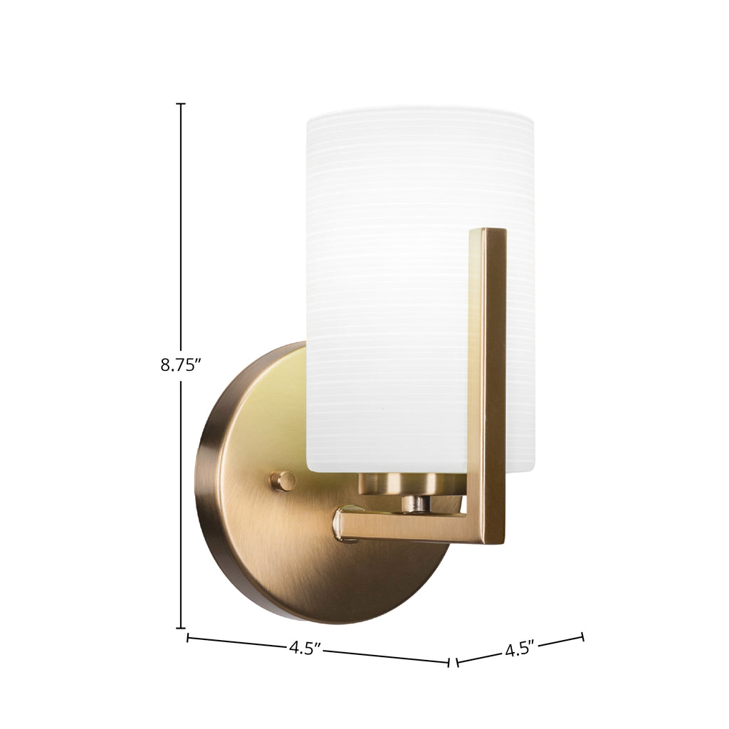 Atlas One Light Wall Sconce in New Age Brass with 4" White Matrix Shade