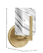 Atlas One Light Wall Sconce in New Age Brass with Onyx Swirl Shade