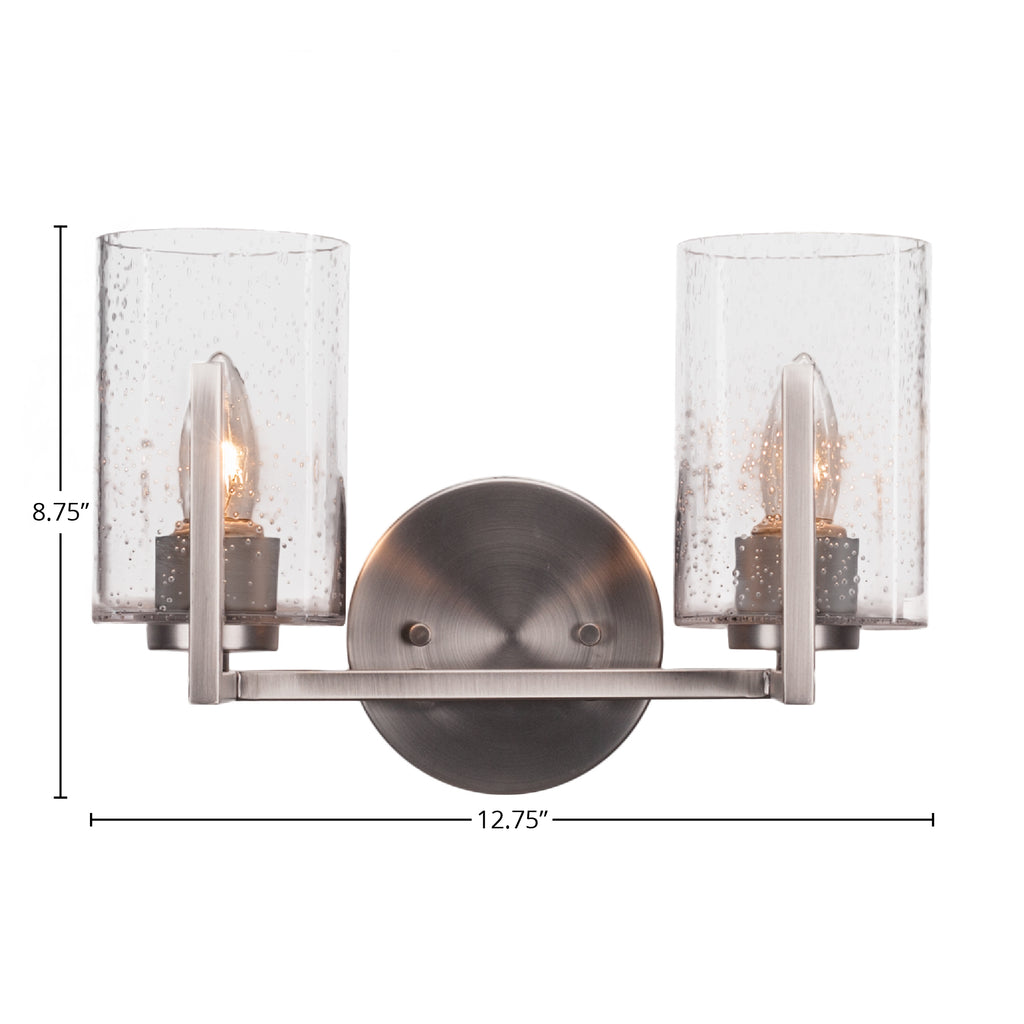 Atlas Two Light Bath Bar in Graphite with 4" Clear Bubble Shade