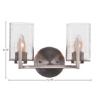 Atlas Two Light Bath Bar in Graphite with 4" Clear Bubble Shade