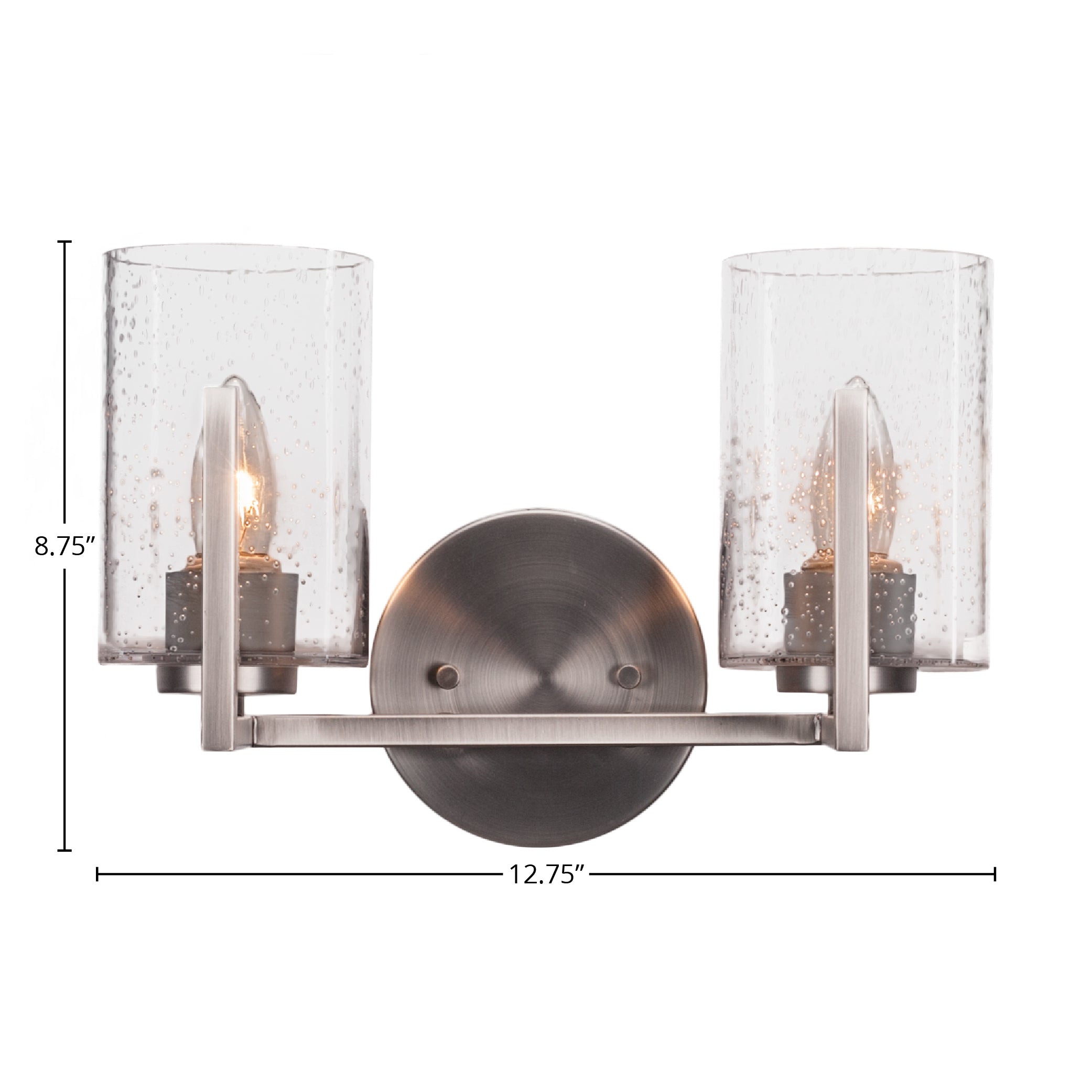 Atlas Two Light Bath Bar in Graphite with 4" Clear Bubble Shade