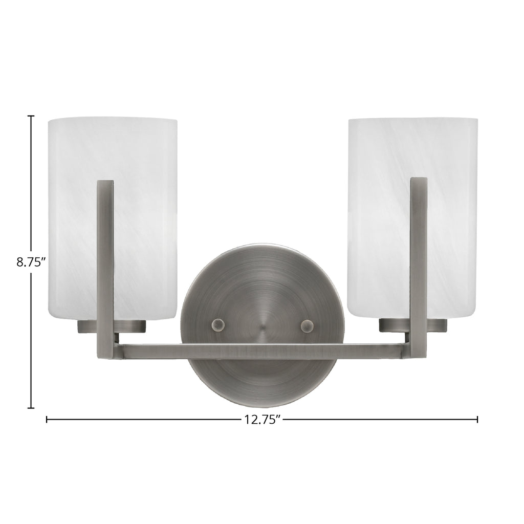 Atlas Two Light Bath Bar in Graphite with 4" White Marble Shade