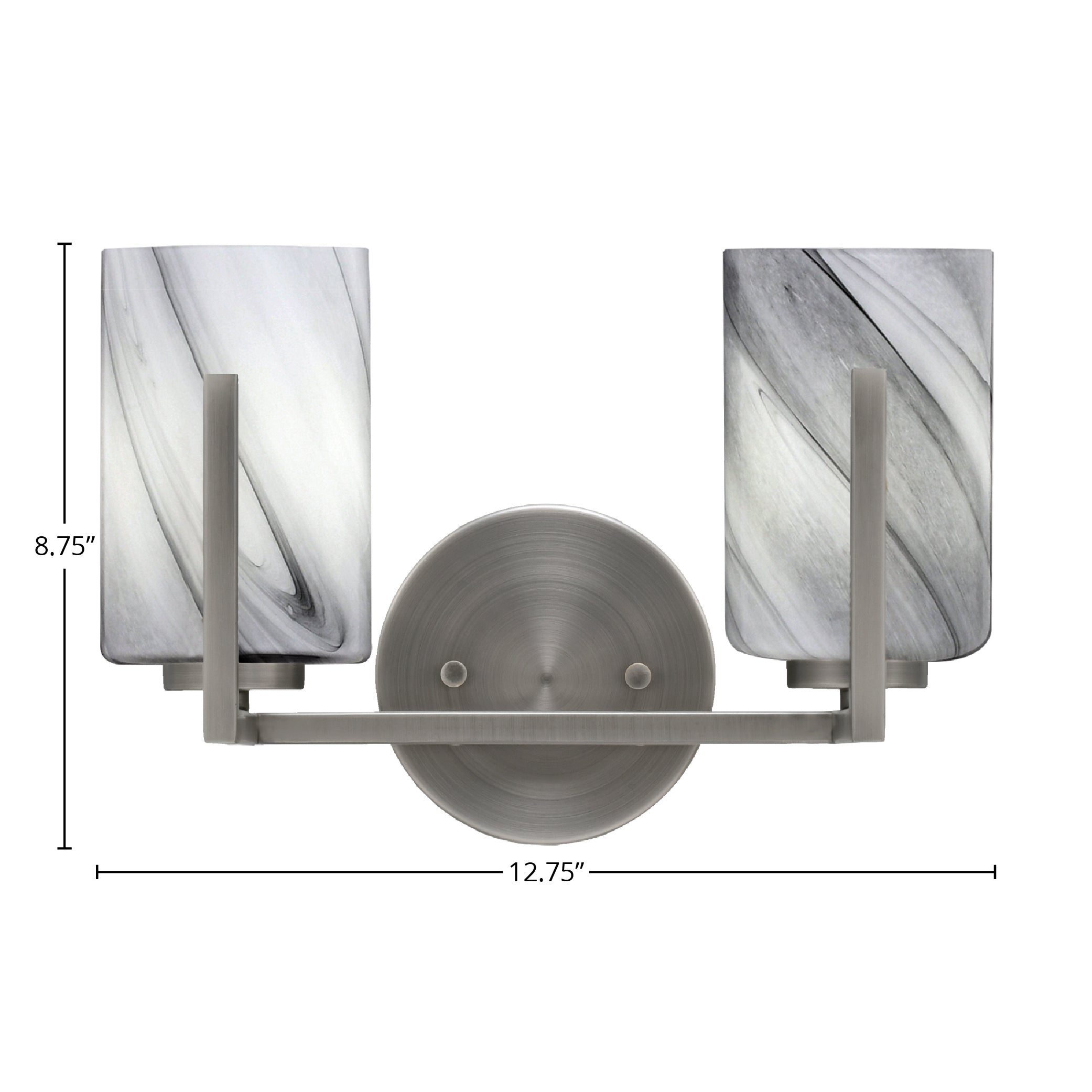 Atlas Two Light Bath Bar in Graphite with 4" Onyx Swirl Shade
