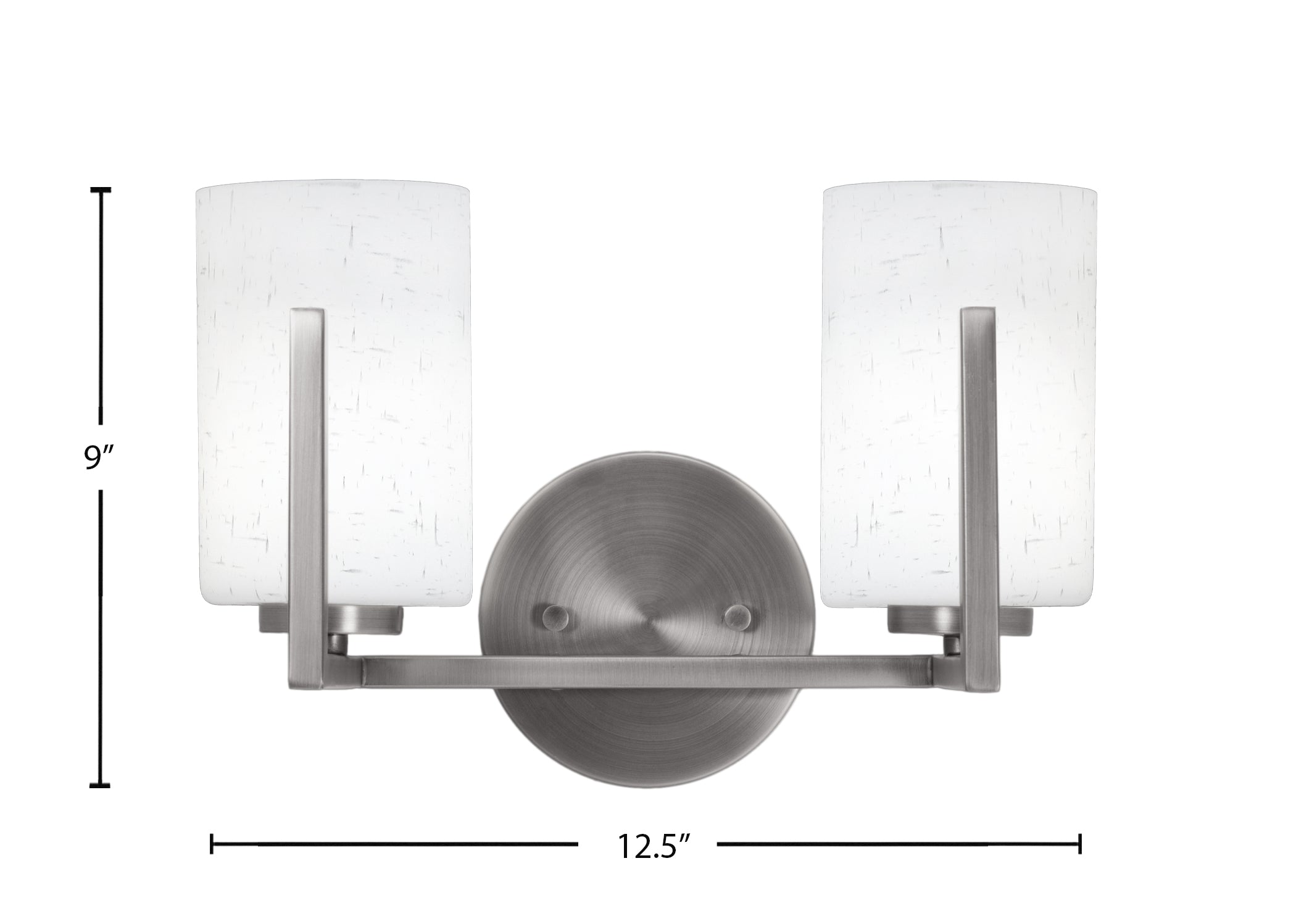 Atlas Two Light Bath Bar in Graphite with 4" White Muslin Shade
