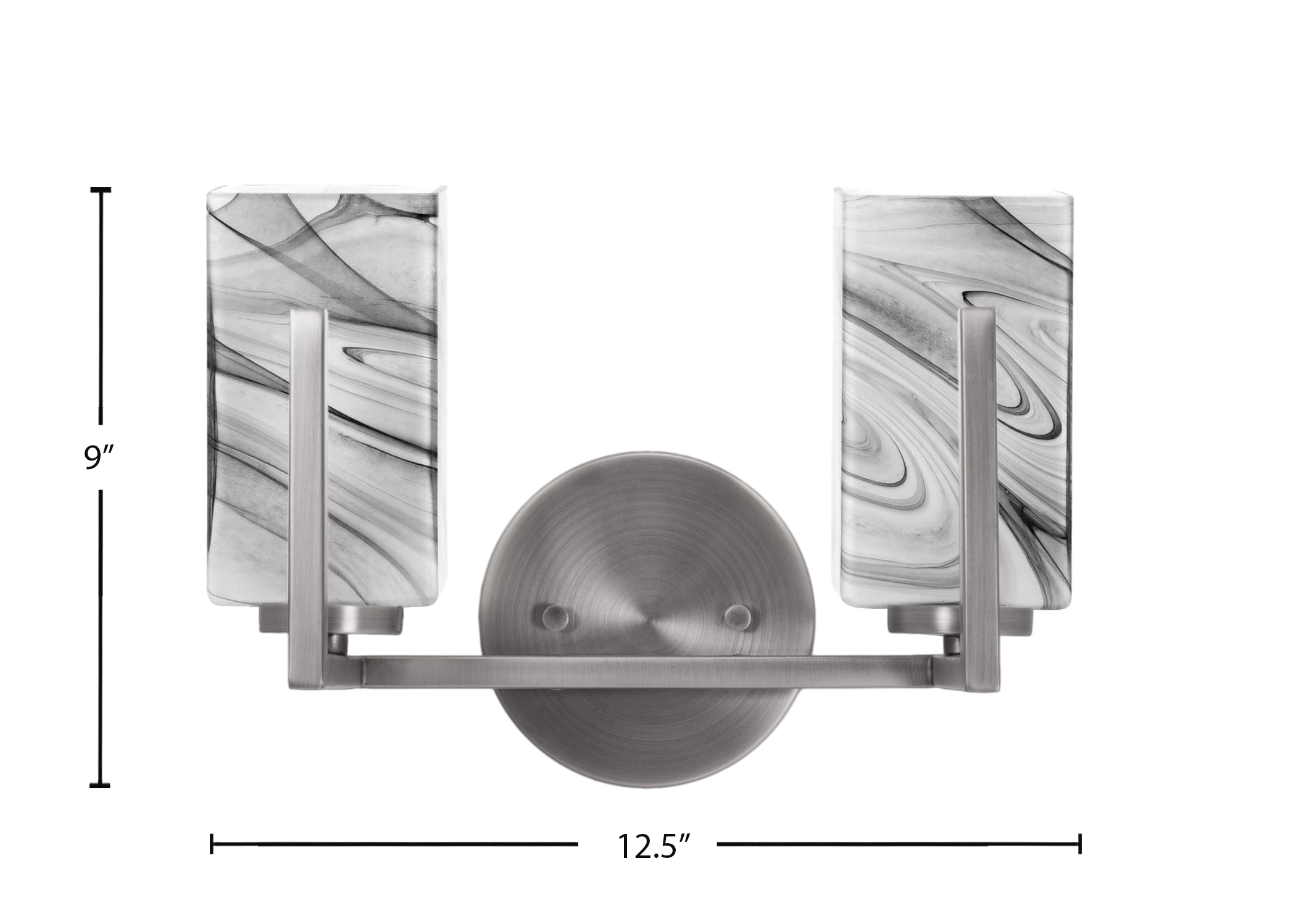Atlas Two Light Bath Bar in Graphite with Onyx Swirl Shade