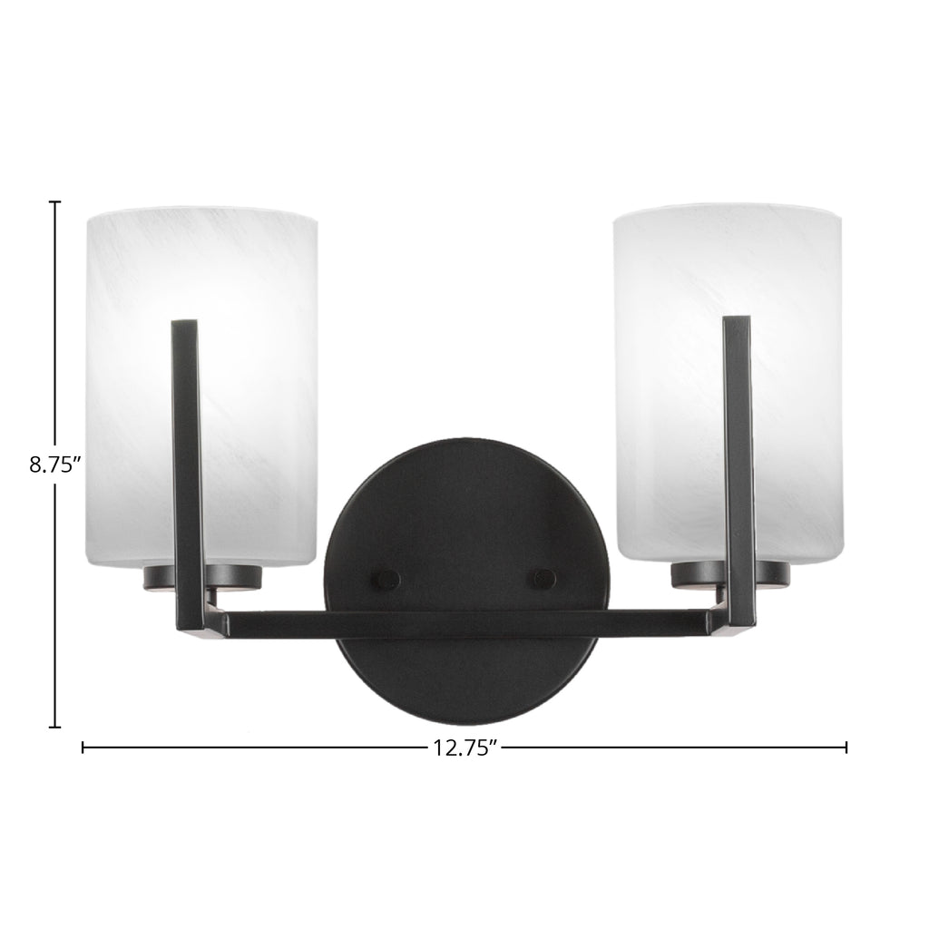 Atlas Two Light Bath Bar in Matte Black with 4" White Marble Shade