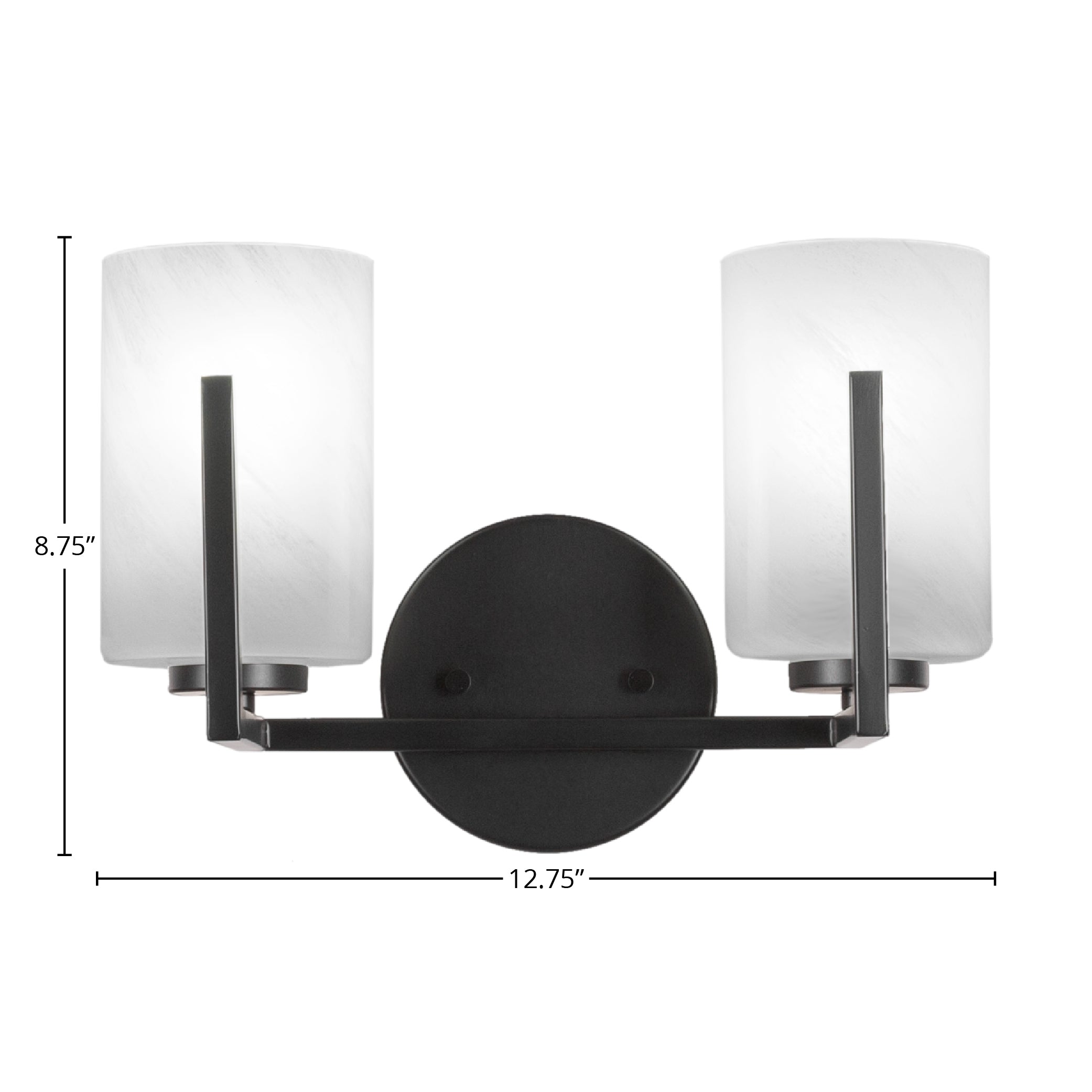Atlas Two Light Bath Bar in Matte Black with 4" White Marble Shade