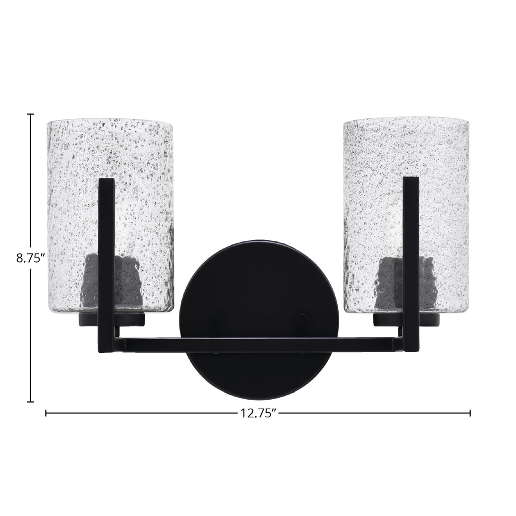 Atlas Two Light Bath Bar in Matte Black with 4" Smoke Bubble Shade