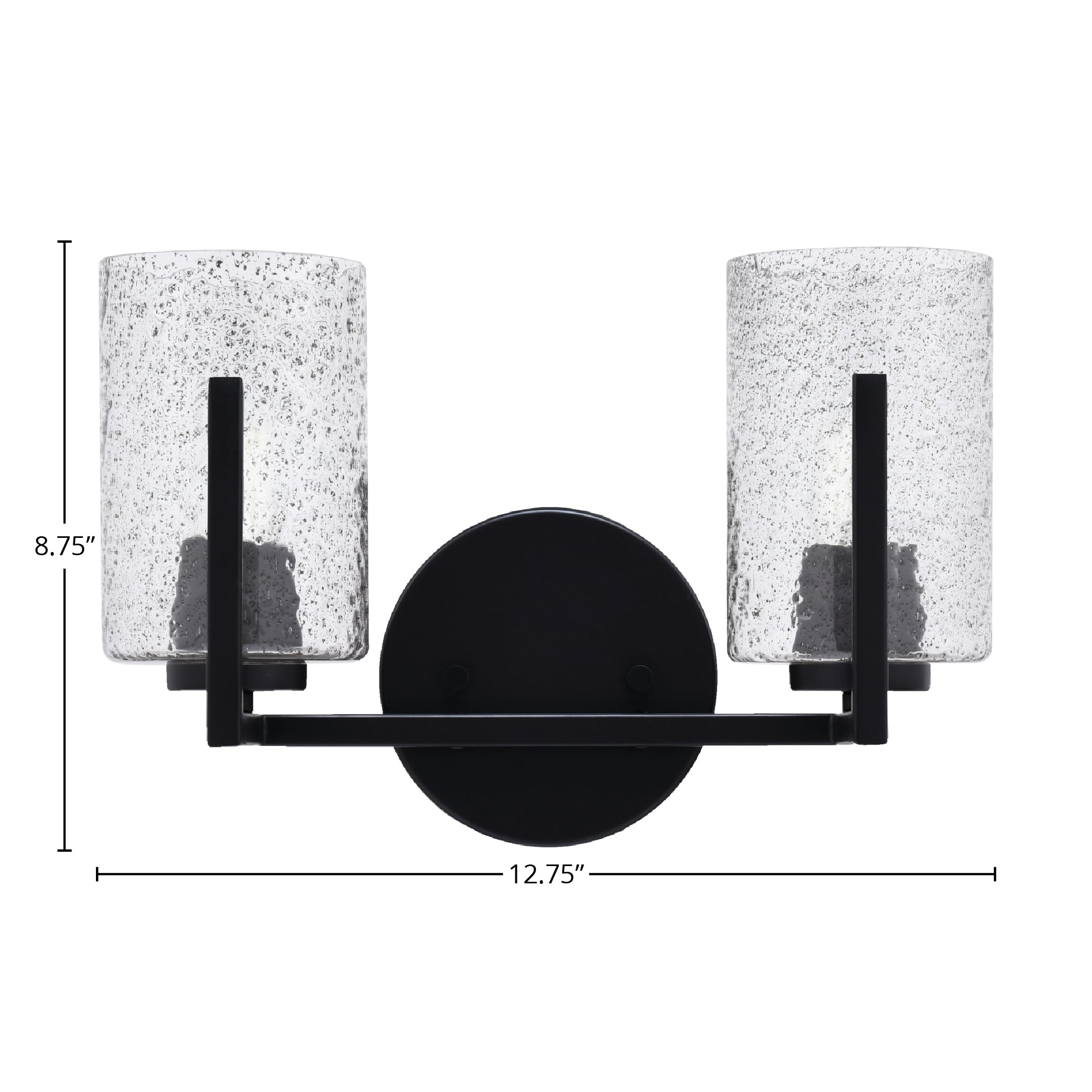 Atlas Two Light Bath Bar in Matte Black with 4" Smoke Bubble Shade