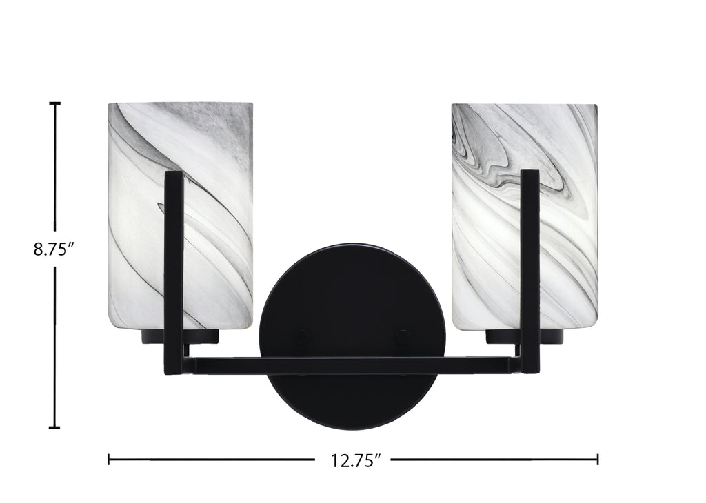 Atlas Two Light Bath Bar in Matte Black with 4" Onyx Swirl Shade