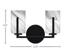 Atlas Two Light Bath Bar in Matte Black with 4" Onyx Swirl Shade