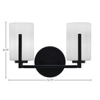 Atlas Two Light Bath Bar in Matte Black with 4" White Muslin Shade