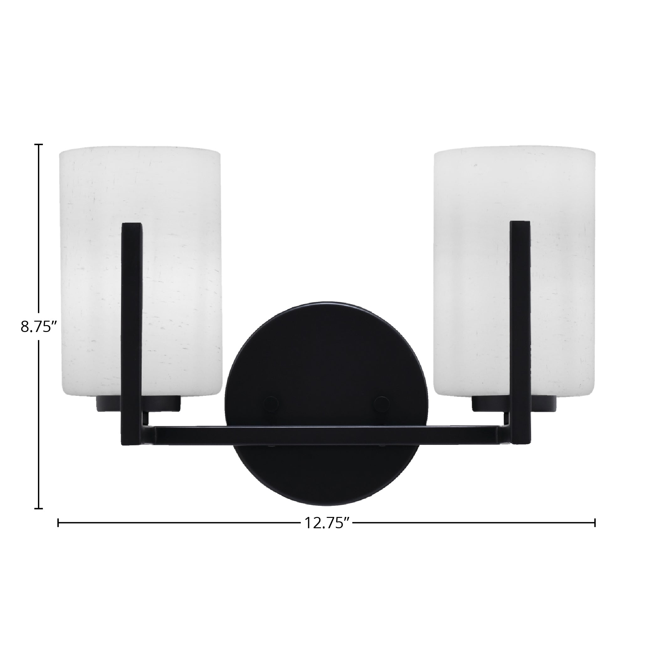 Atlas Two Light Bath Bar in Matte Black with 4" White Muslin Shade