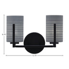Atlas Two Light Bath Bar in Matte Black with 4" Gray Matrix Shade
