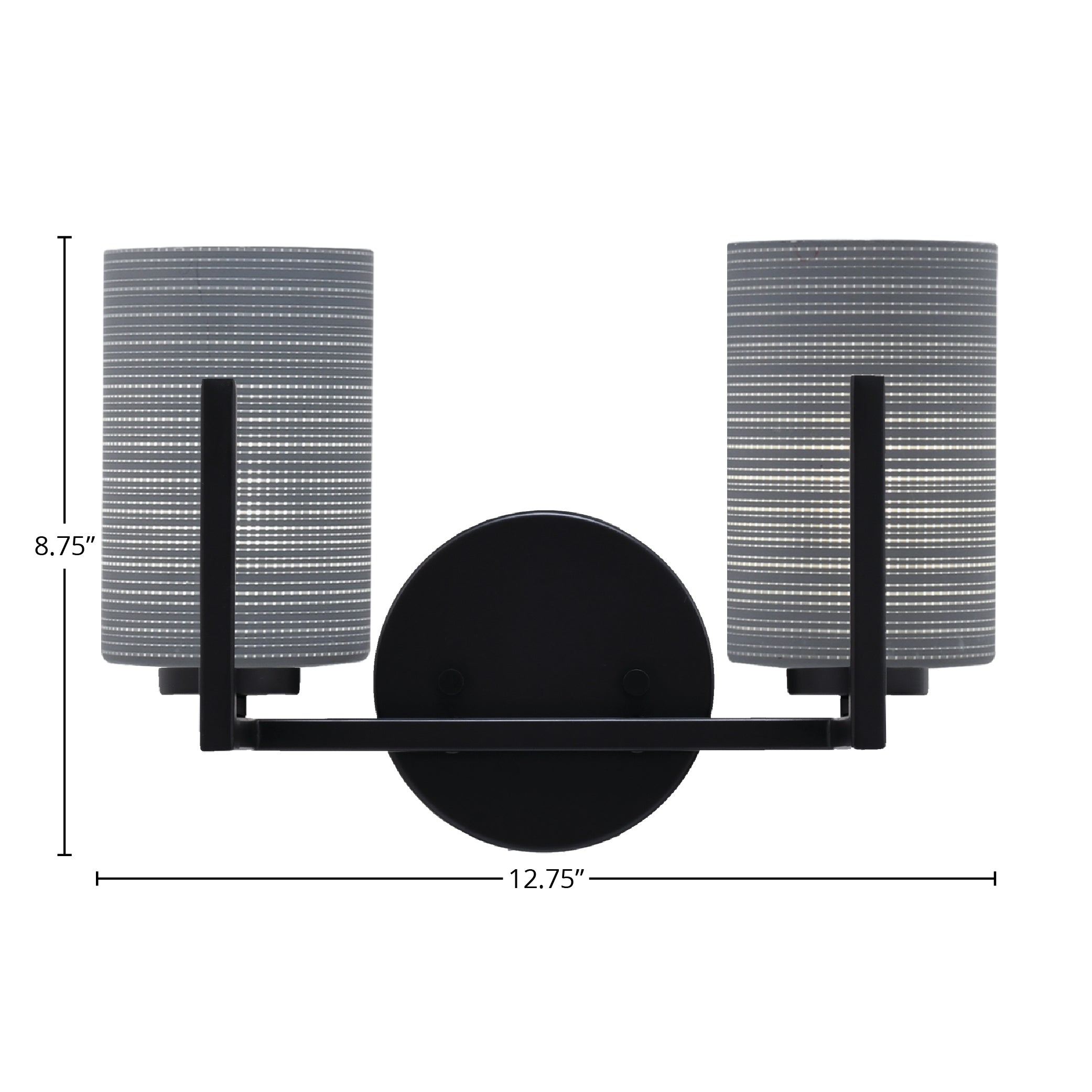 Atlas Two Light Bath Bar in Matte Black with 4" Gray Matrix Shade