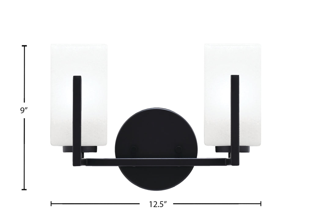 Atlas Two Light Bath Bar in Matte Black with White Marble Shade